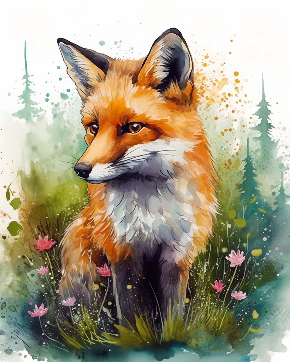 Fox and Wildflowers Diamond Painting
