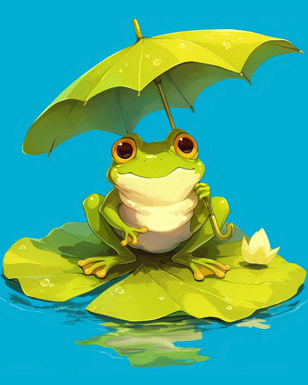 Frog with Lotus Leaf Umbrella Diamond Painting