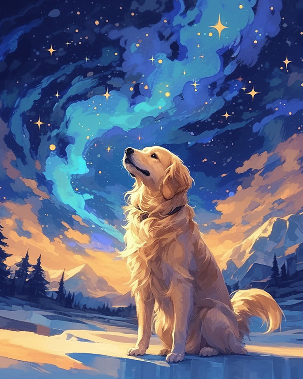 Golden Retriever under the Stars Diamond Painting