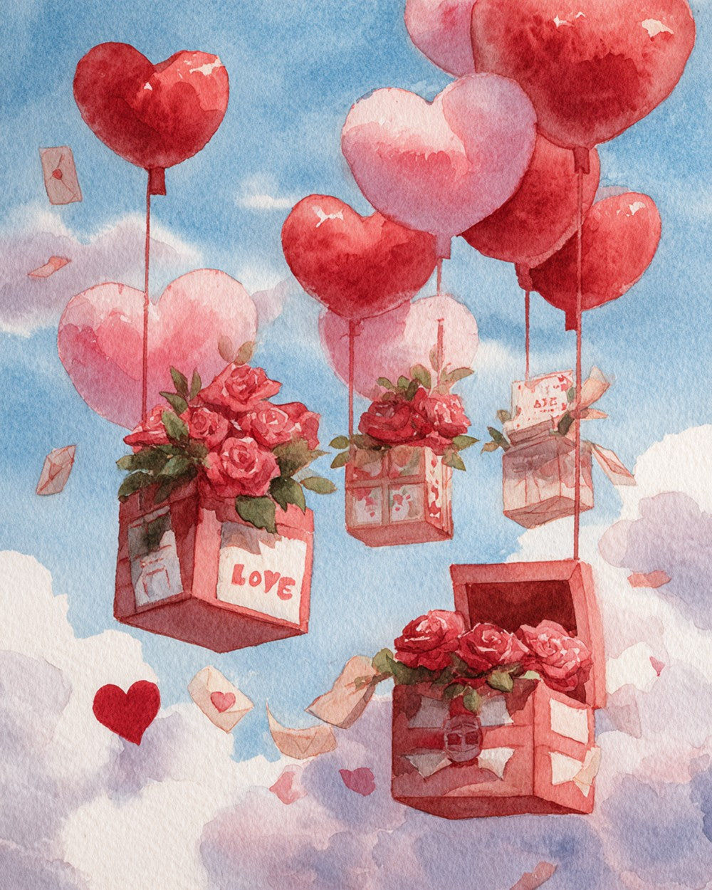 Heart-Shaped Balloons and Rose Gift Boxes Diamond Painting
