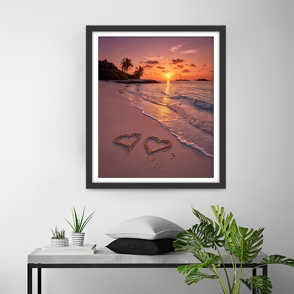 Hearts on the Beach at Dusk Diamond Painting