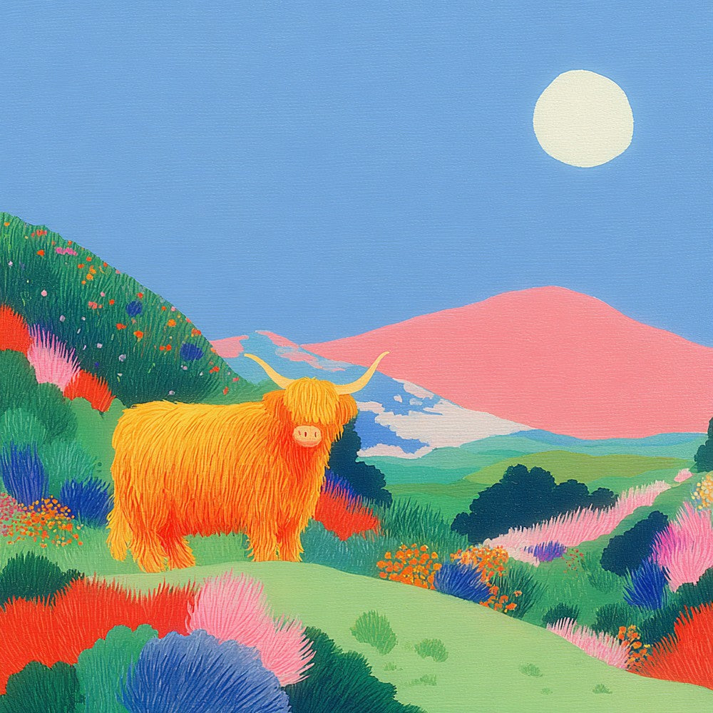 Highland Cattle on the Hillside in Spring Diamond Painting