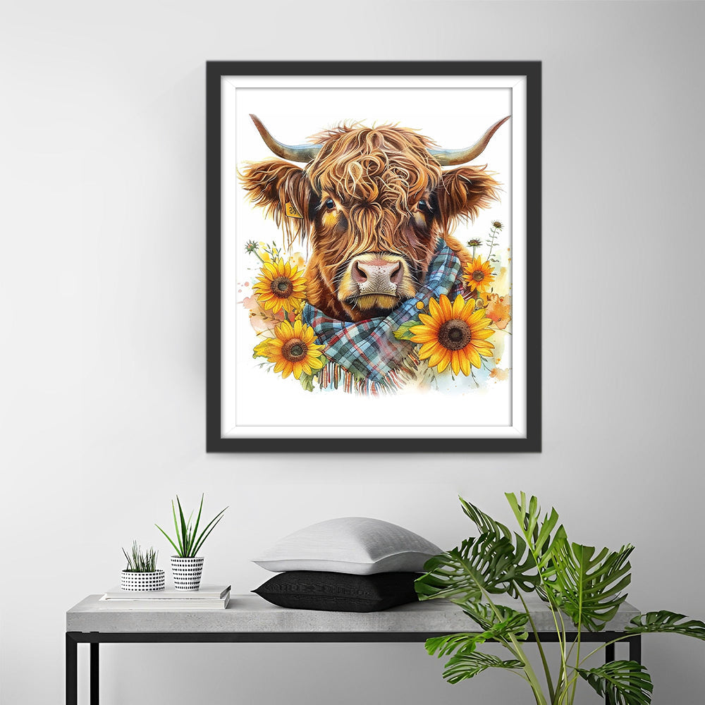 Highland Cow and Sunflowers Diamond Painting