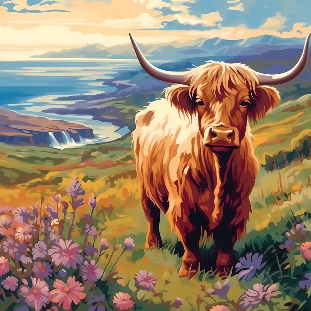 Highland Cow on the Grass Diamond Painting