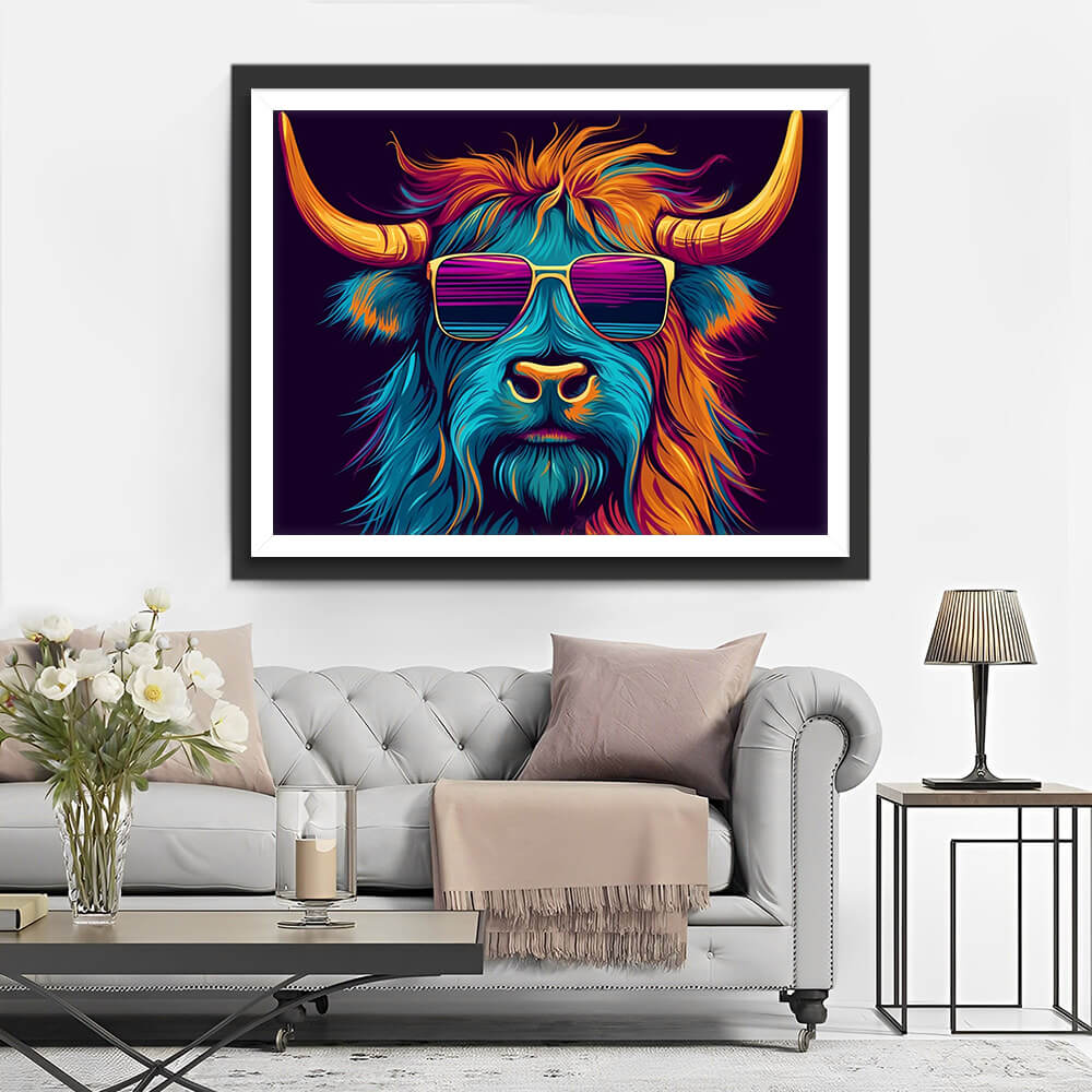 Highland Cow with Purple Glasses Diamond Painting