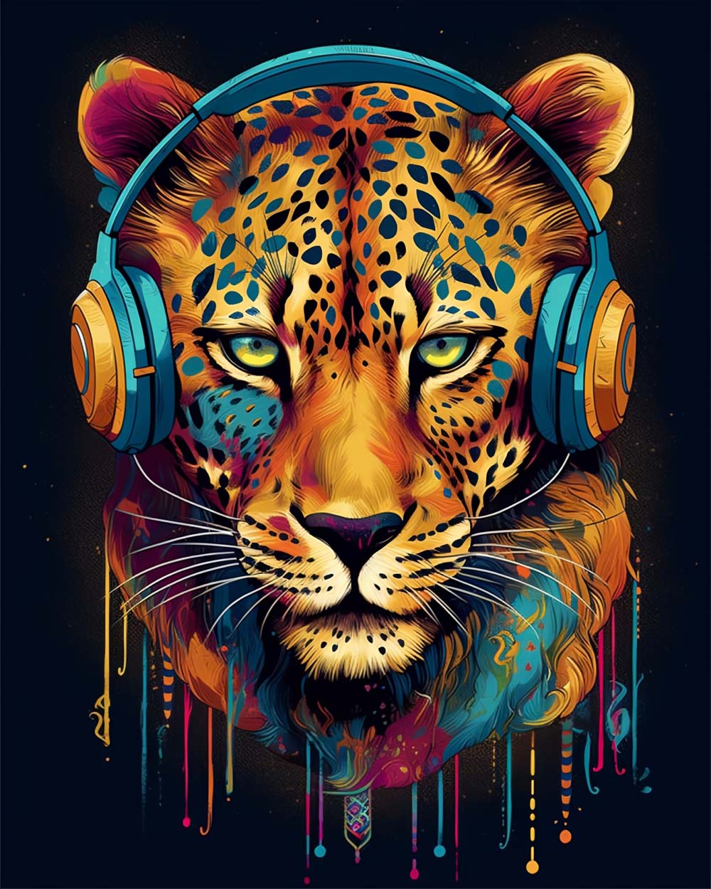 Leopard with Headphones Diamond Painting