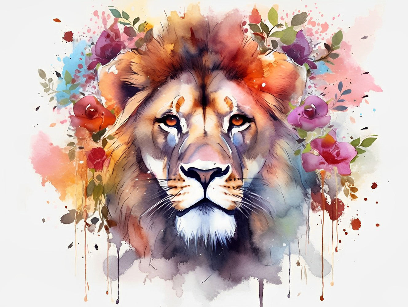 Lion with Flowers Diamond Painting