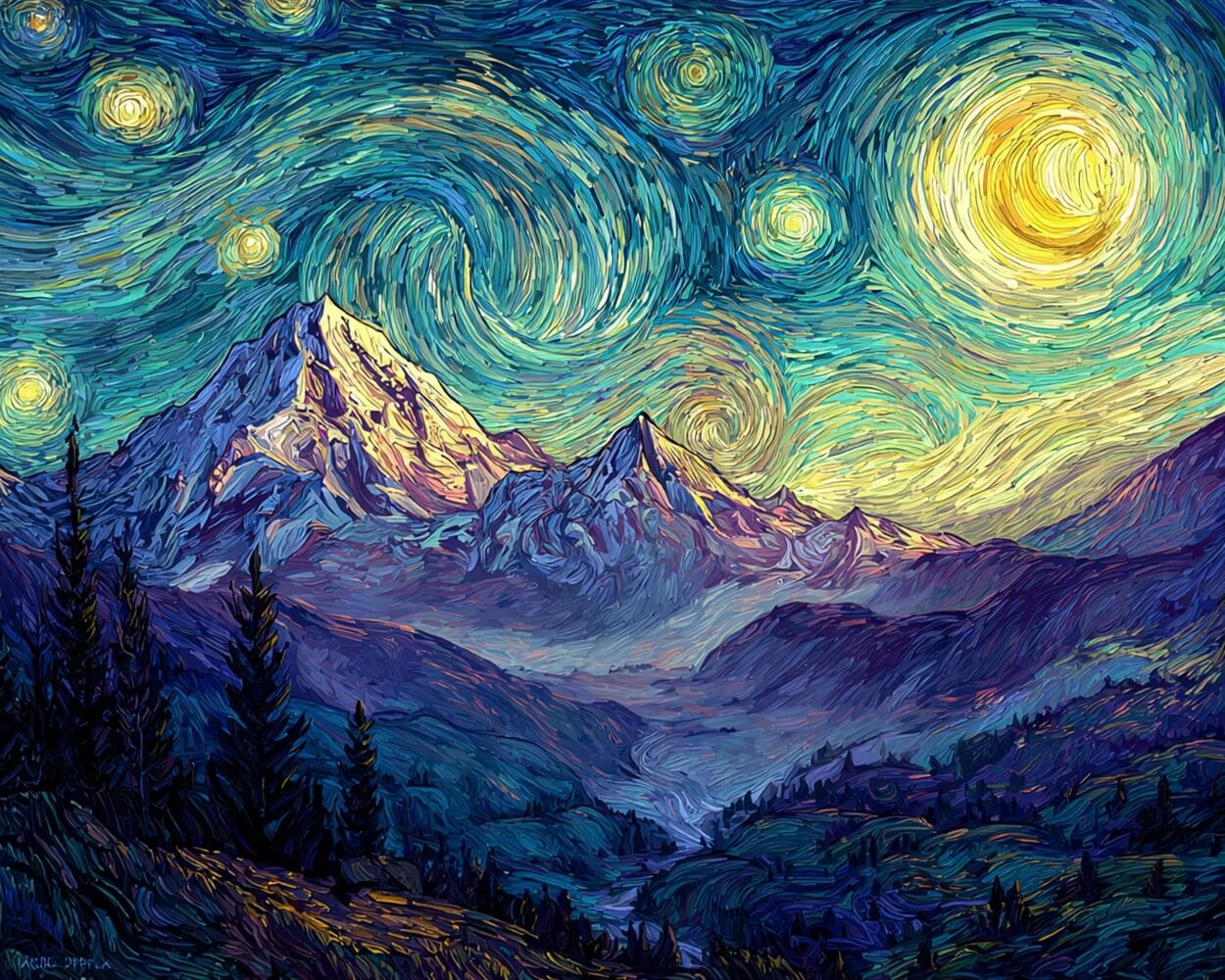 Mountains under a Starry Night in the Style of Van Gogh Diamond Painting