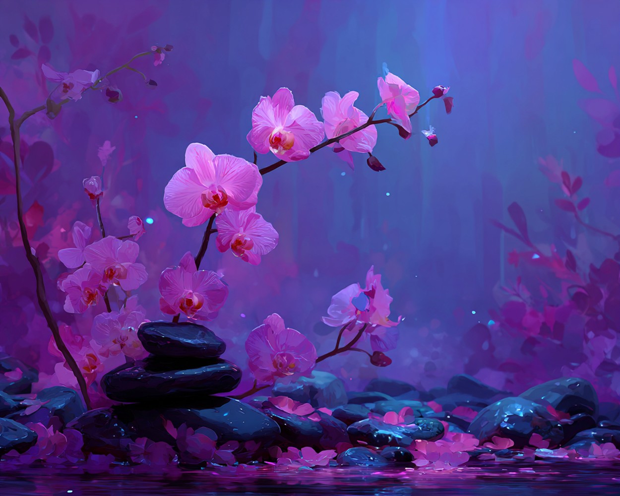 Phalaenopsis Orchids on a Dreamy Blue-Purple Background Diamond Painting