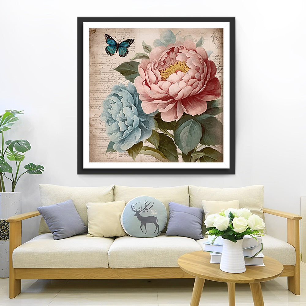 Pink and Blue Peonies Diamond Painting 