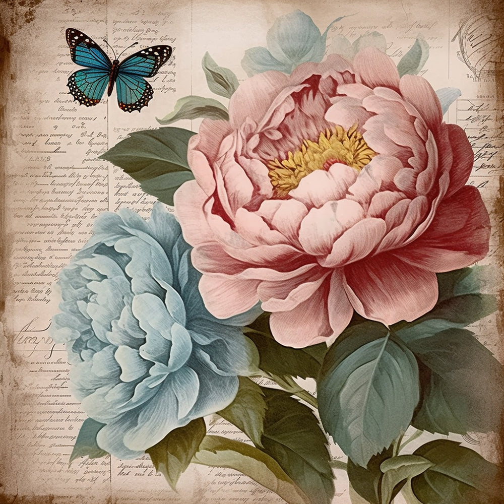 Pink and Blue Peonies Diamond Painting 