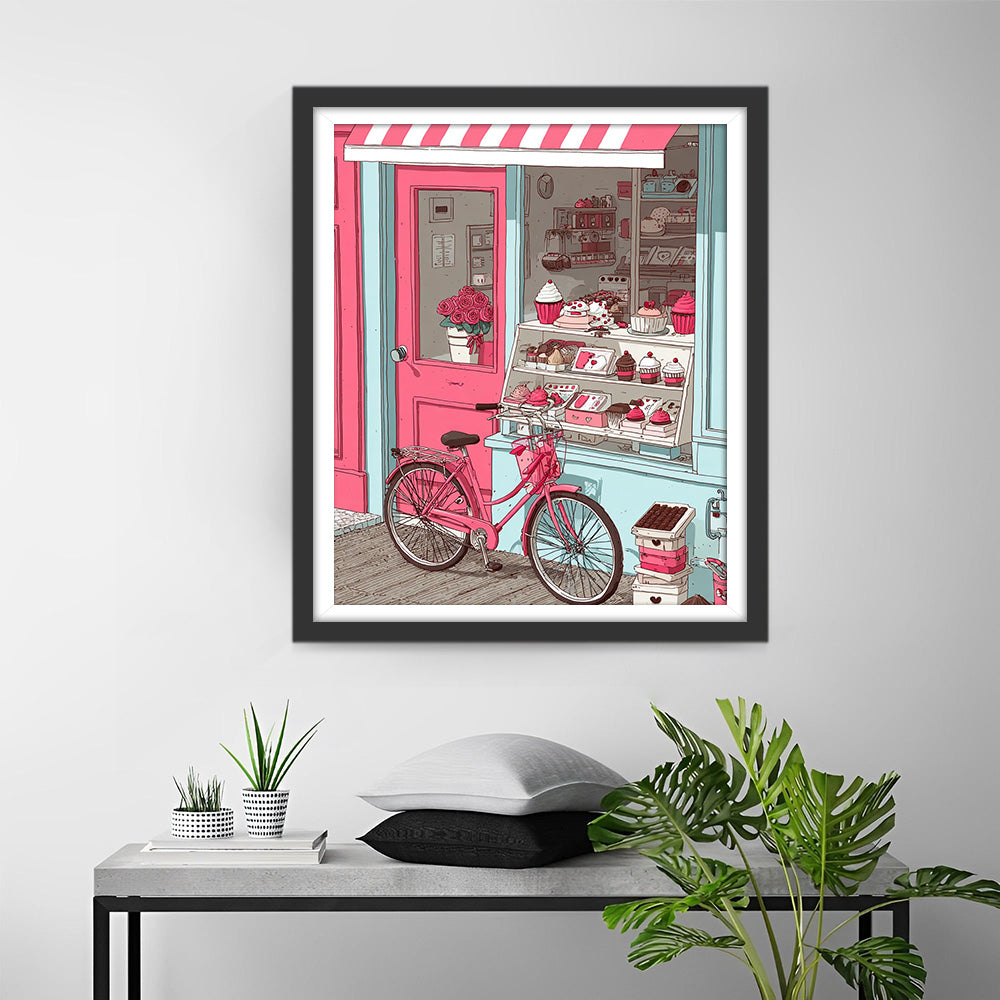 Pink Cake Shop and Bicycle Diamond Painting