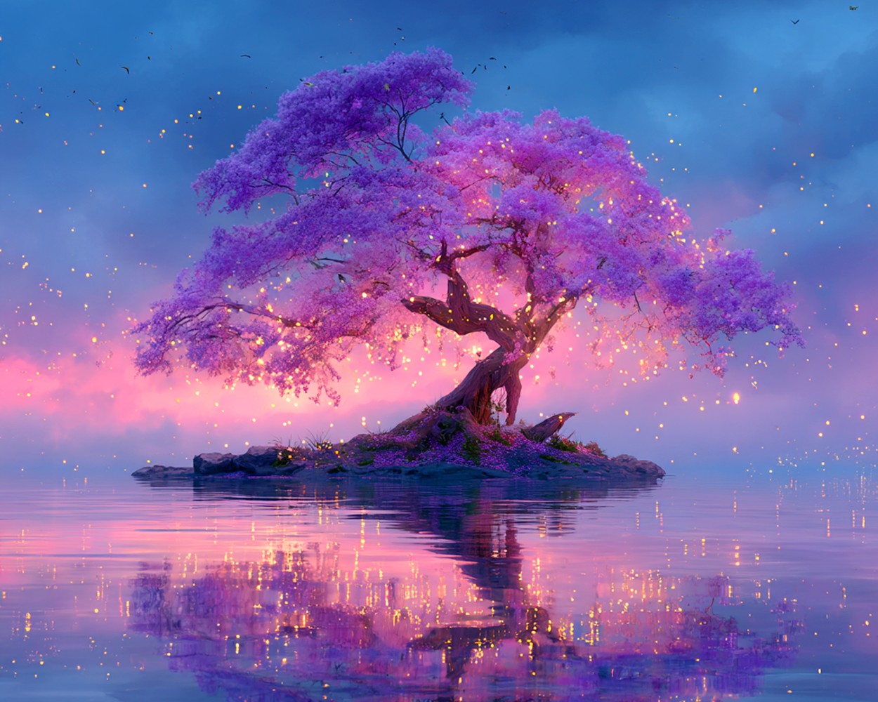 Purple Glowing Tree on the Lake Diamond Painting