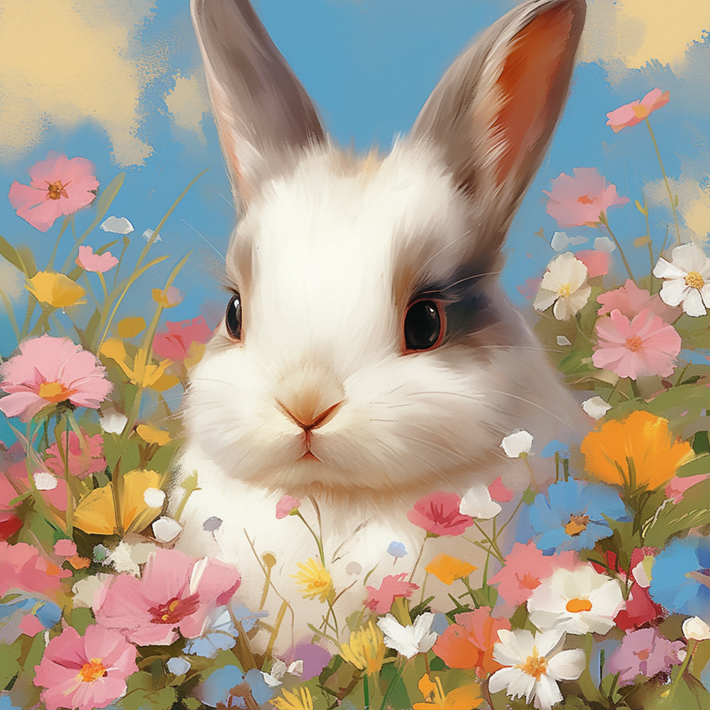 Rabbit and Flowers Diamond Painting
