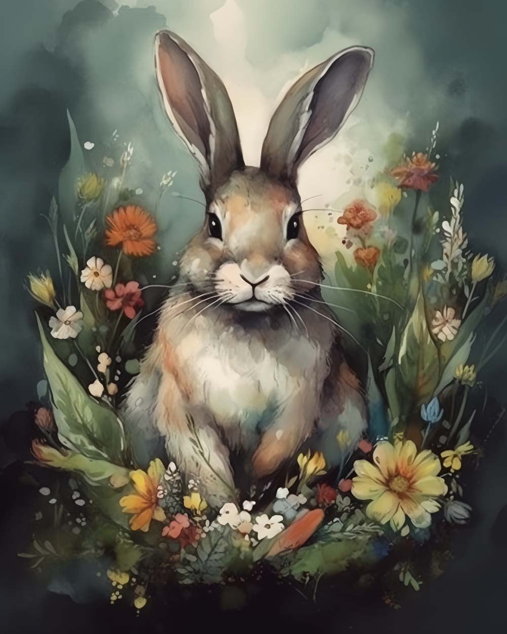 Rabbit and Flowers Diamond Painting