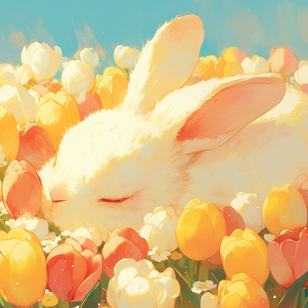 Rabbit and Tulips Diamond Painting