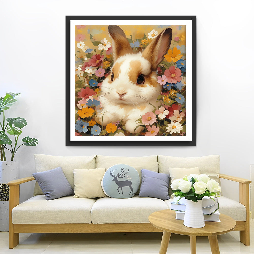 Rabbit in Flowers Diamond Painting
