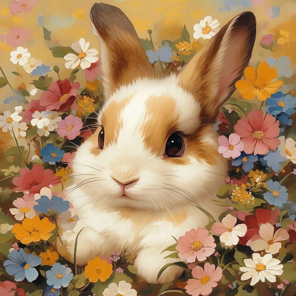 Rabbit in Flowers Diamond Painting
