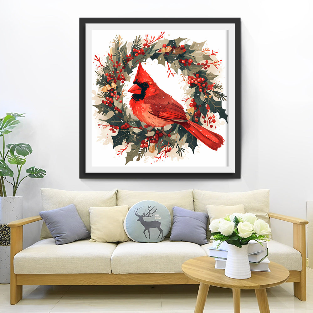 Red Bird and Wreath Diamond Painting