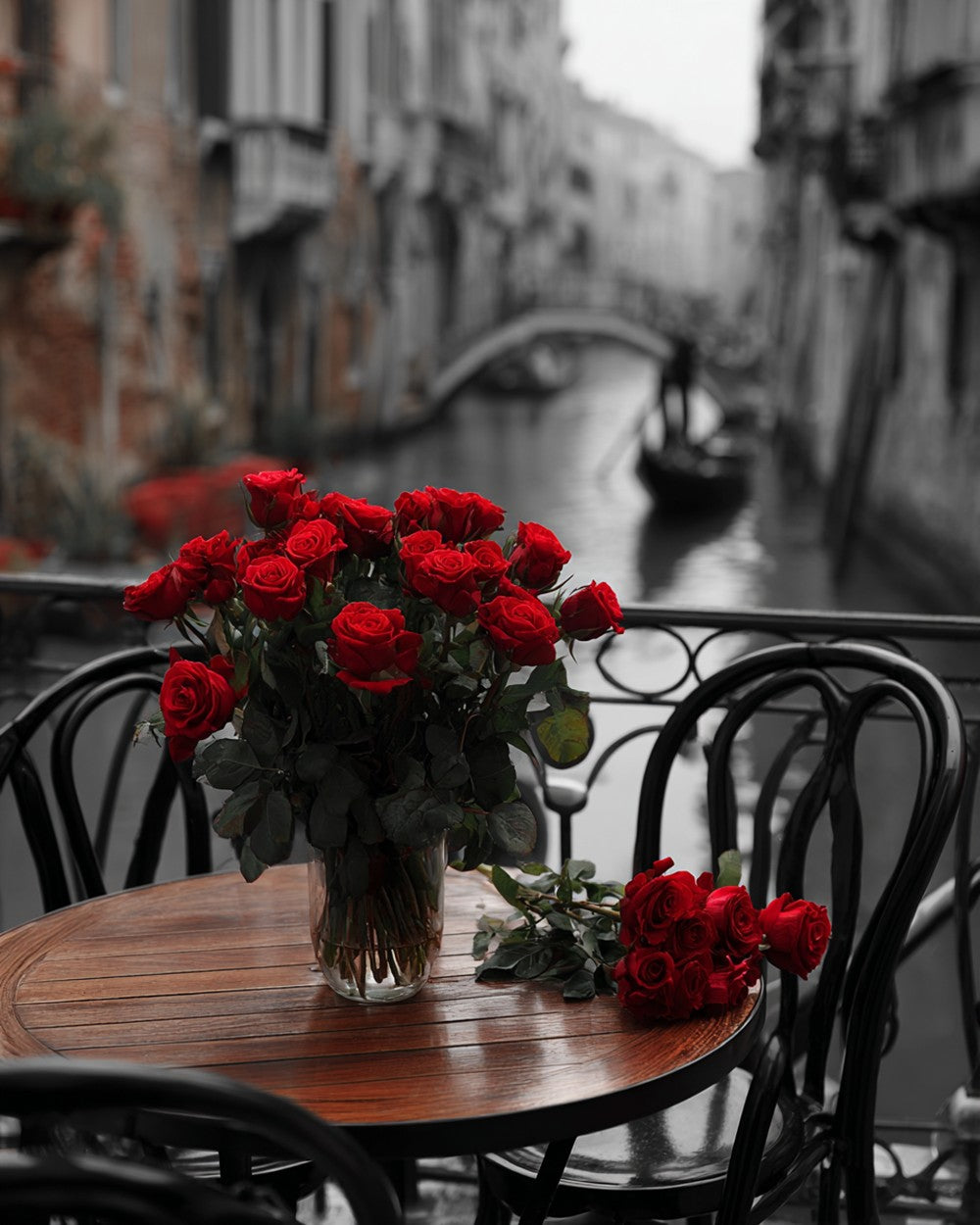 Red Roses on the Bridge in Venice Diamond Painting