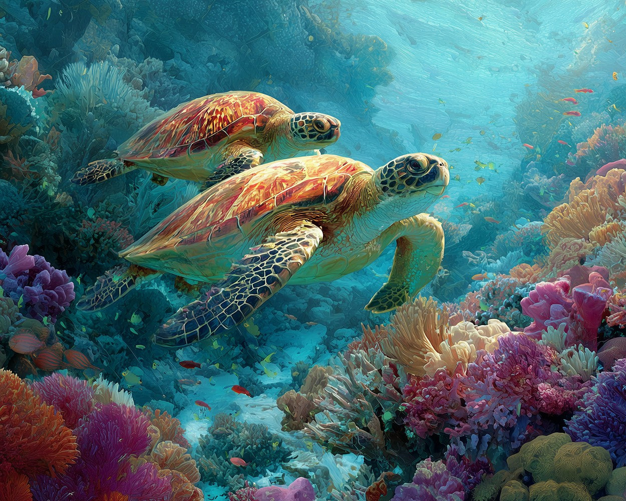 Sea Turtles Swim among the Corals Diamond Painting