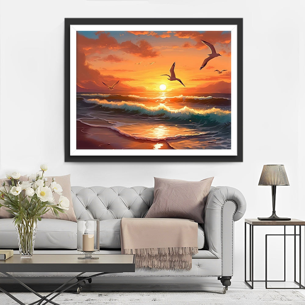 Seagulls Fly into the Sunset Diamond Painting