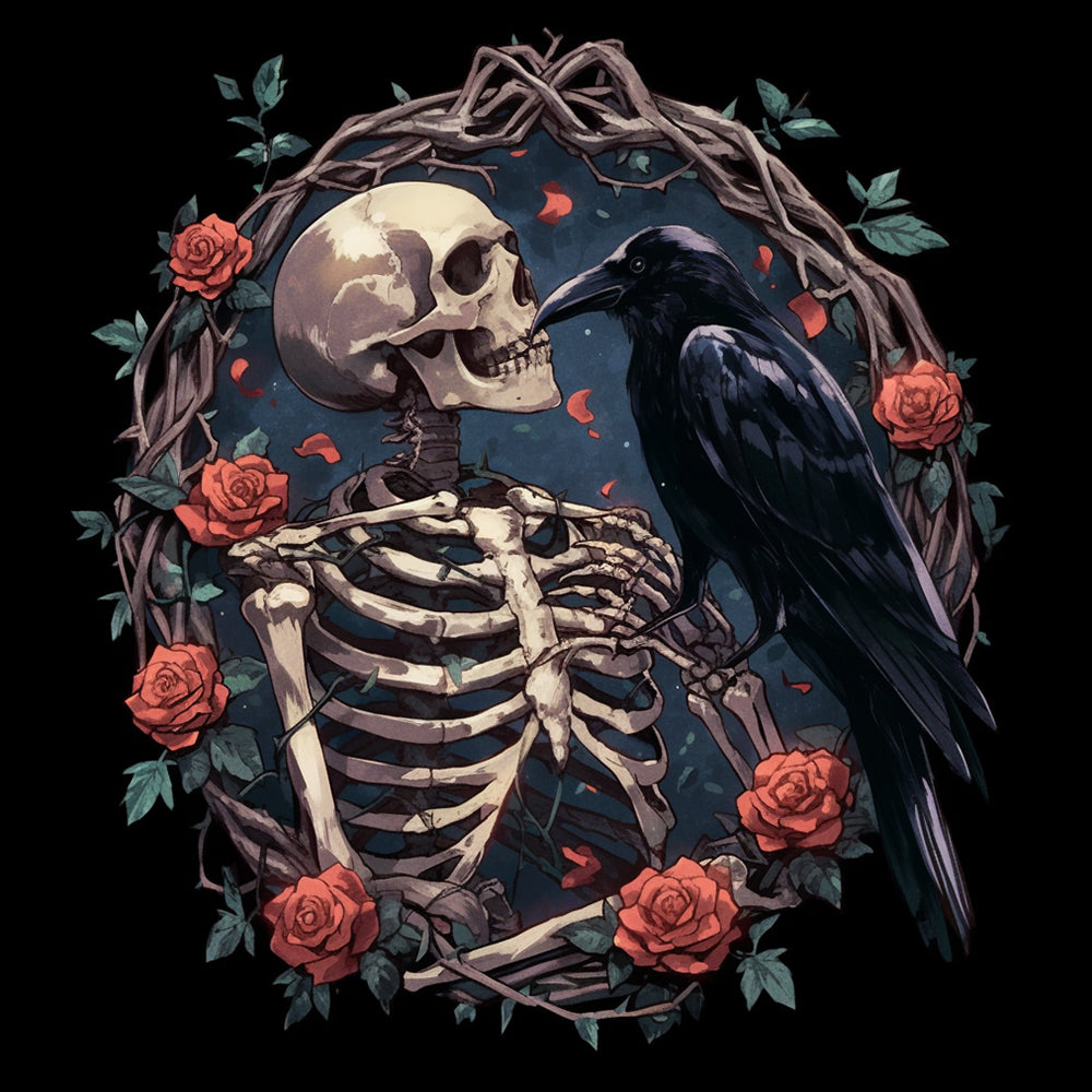 Skull, Raven and Red Roses Diamond Painting