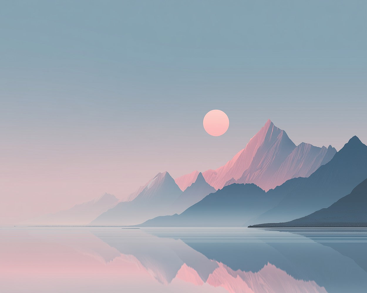 Soft Pink-Blue Minimalist Mountain Scenery Diamond Painting