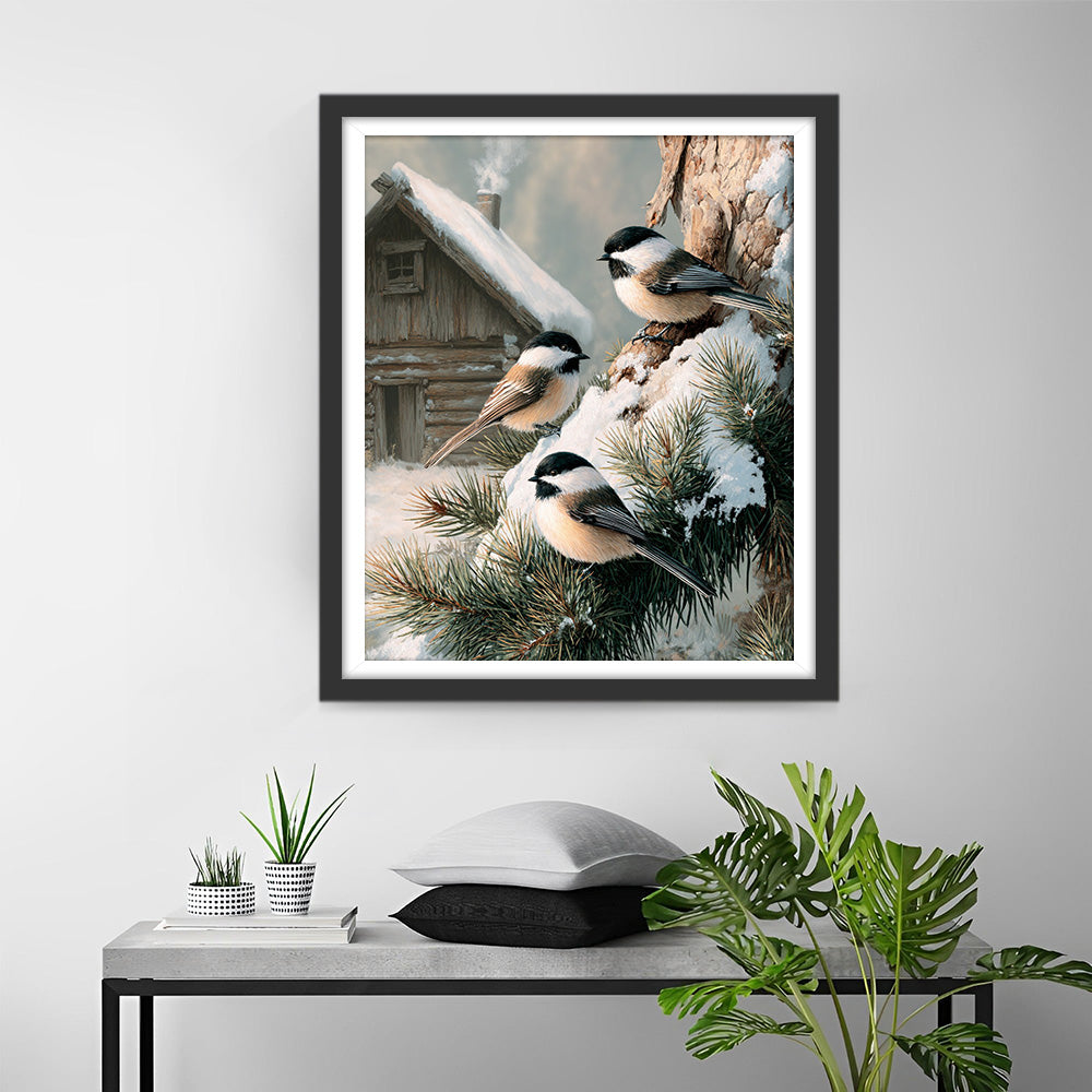 Sparrows on the Snow-Covered Tree Diamond Painting