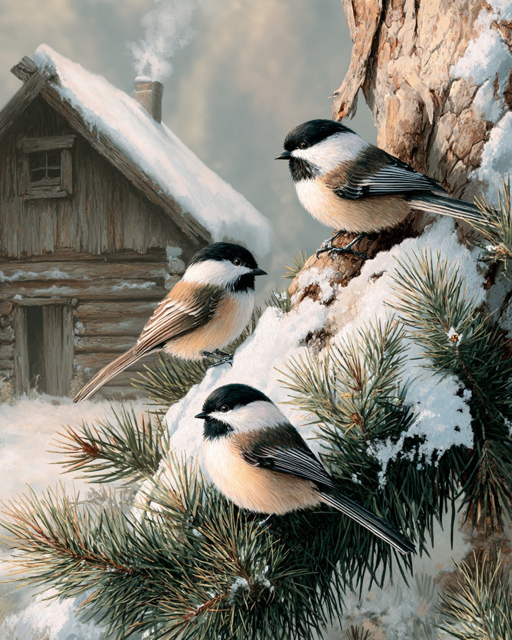 Sparrows on the Snow-Covered Tree Diamond Painting