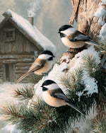 Sparrows on the Snow-Covered Tree Diamond Painting