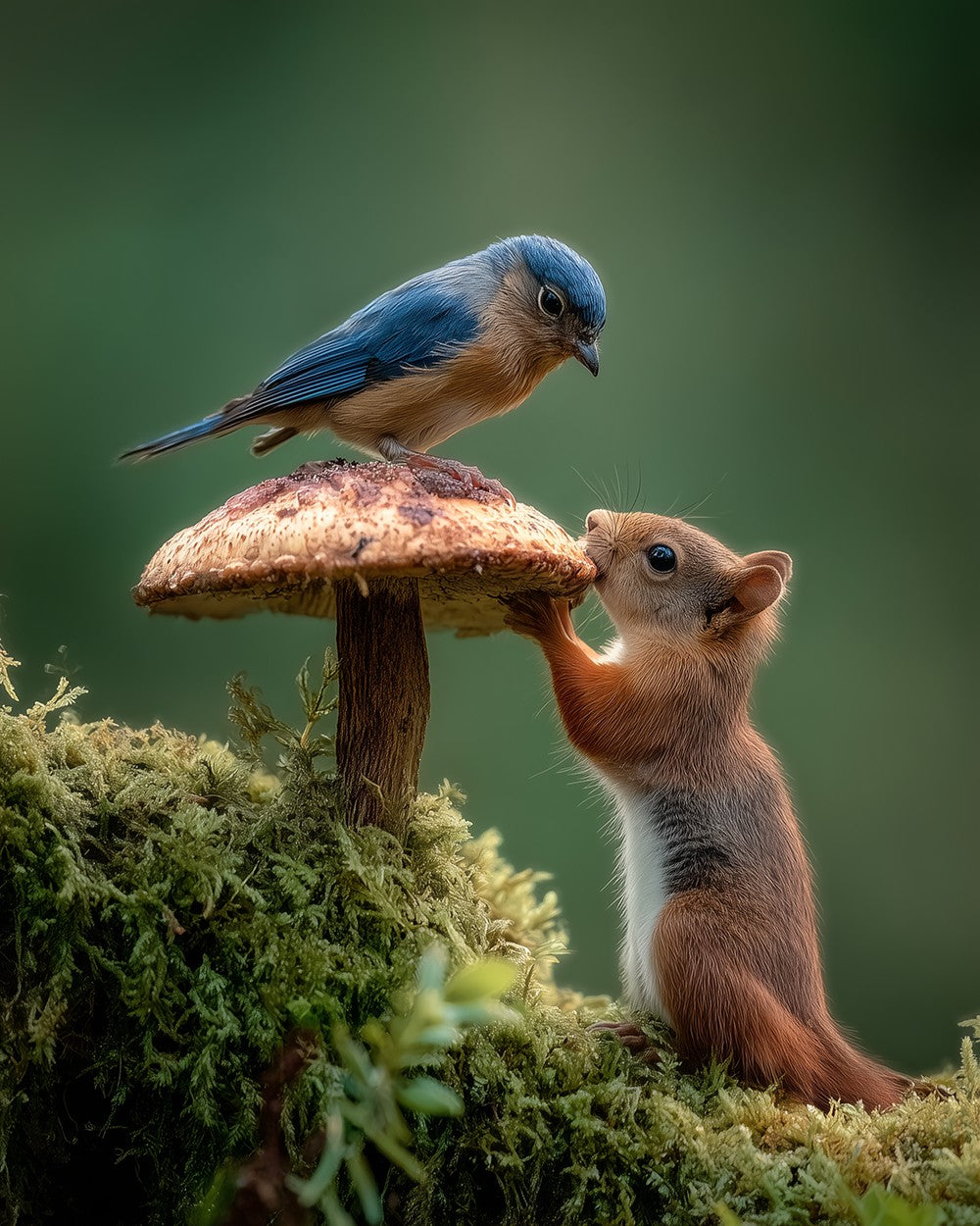 Squirrel, Mushroom and Blue Bird Diamond Painting