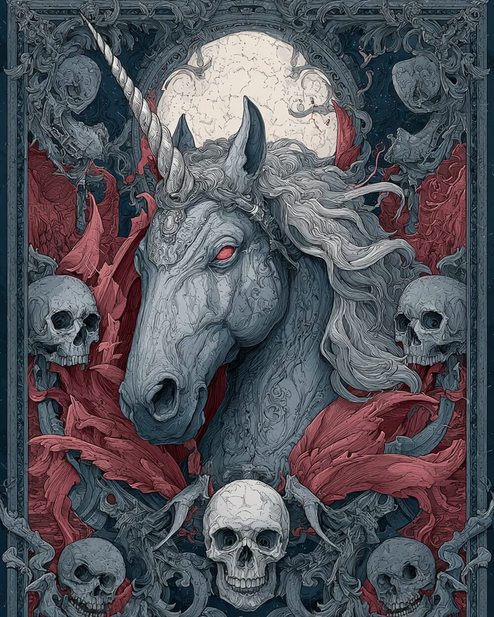 Terrifying Dark Unicorn and Skulls Diamond Painting