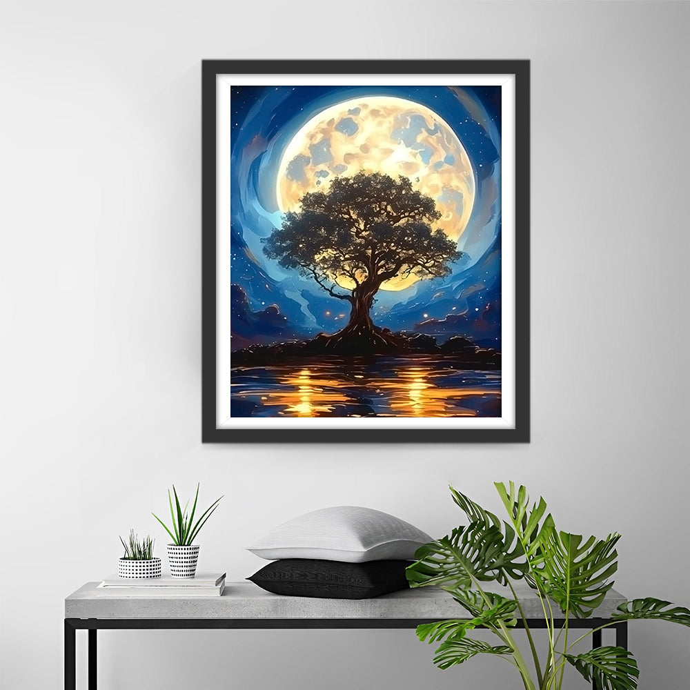Tree Moon Lake Diamond Painting