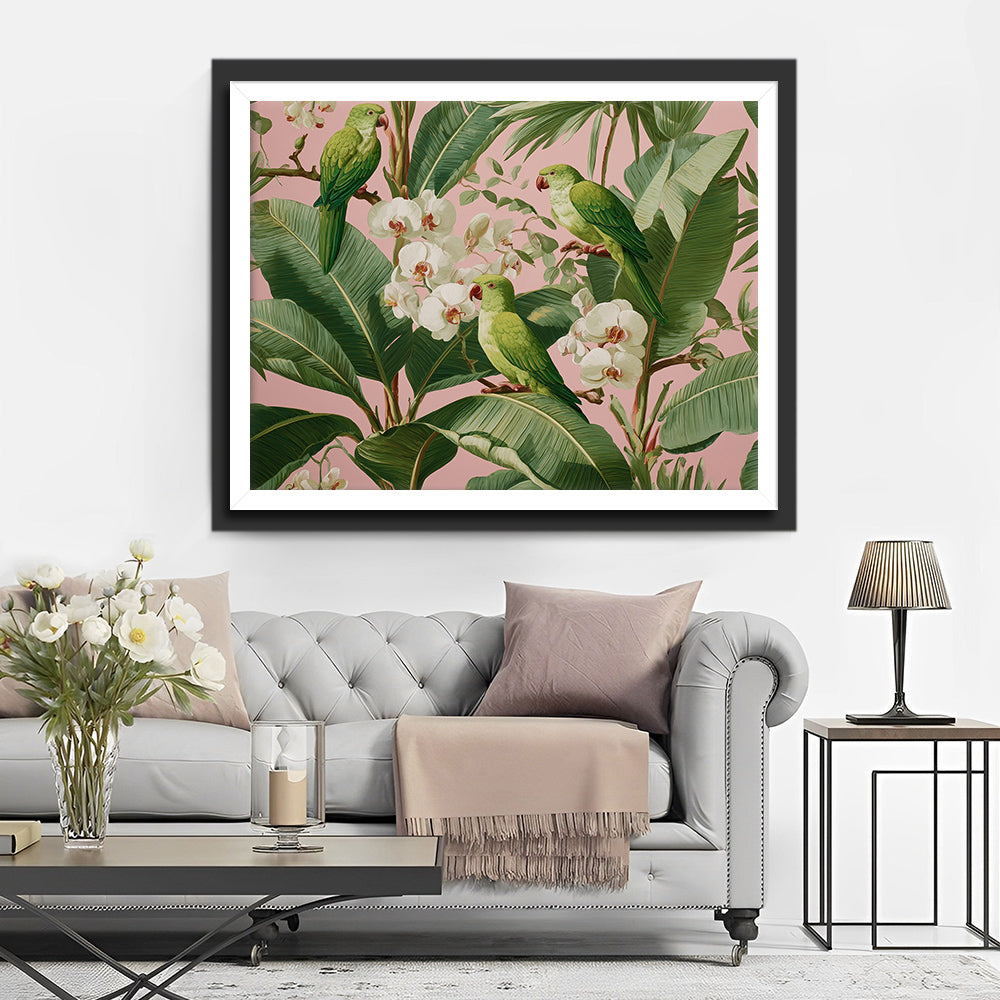 Tropical Parrots and Orchids Diamond Painting