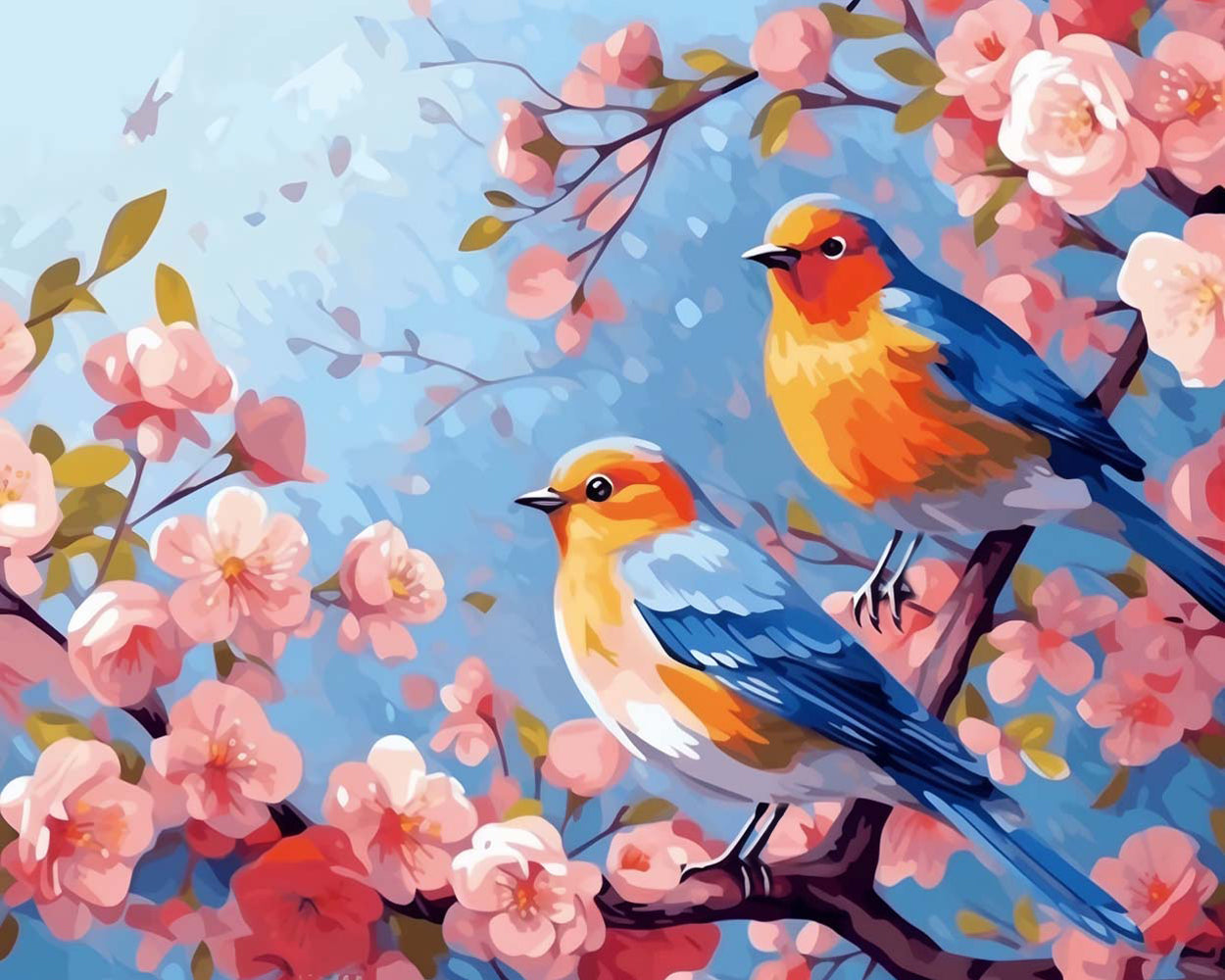 Two Birds on a Flower Tree Diamond Painting