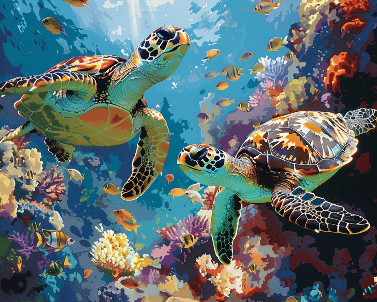 Two Turtles in the Deep Sea Diamond Painting