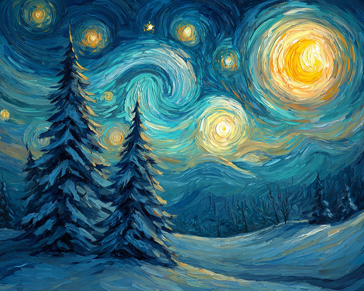 Van Gogh-Style Starry Night and Cedar Trees Diamond Painting