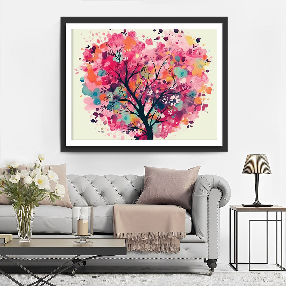 Watercolor Tree in Heart Shape Diamond Painting