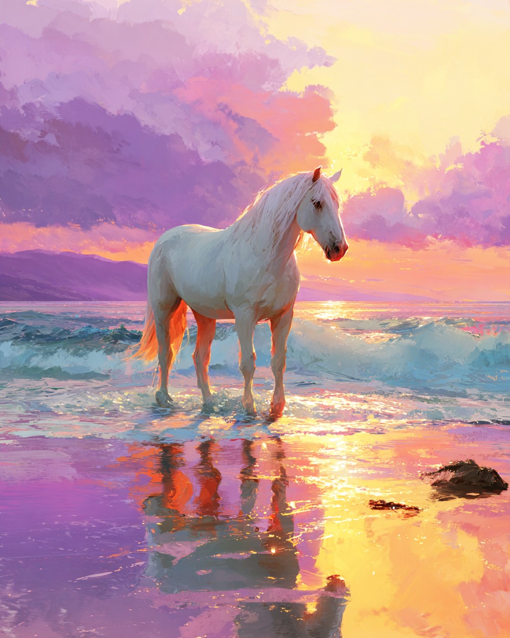 White Horse by the Purple Sea Diamond Painting