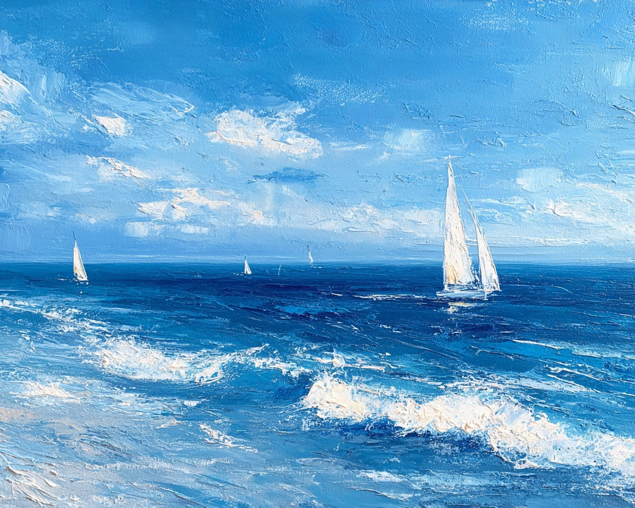 White Sailboats on the Deep Blue Sea Diamond Painting