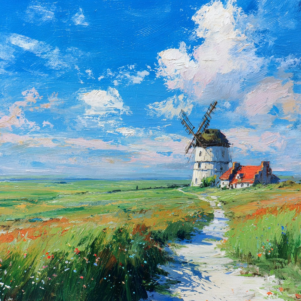 Windmill on the Green Grassland Diamond Painting