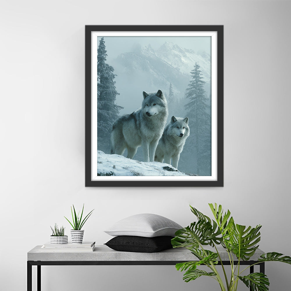 Wolves on the Snow Mountain Diamond Painting