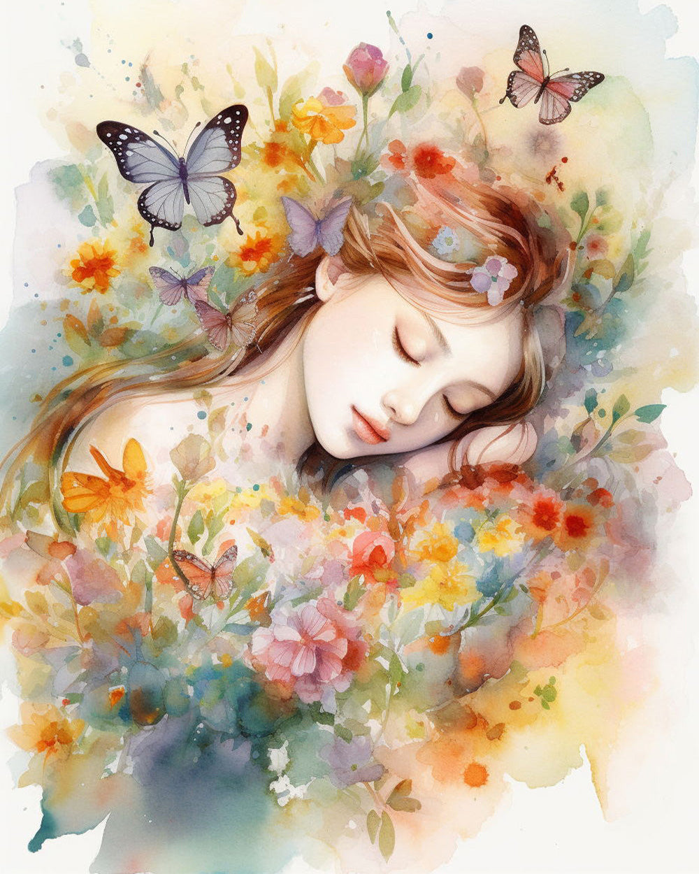 Woman Surrounded by Flowers and Butterflies Diamond Painting
