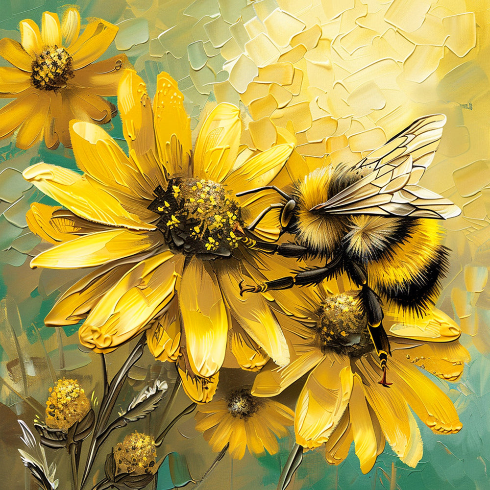 Yellow Flowers and Bee Diamond Painting